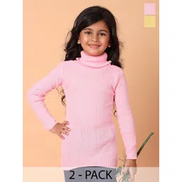 Superminis Pack of 2 Girls Ribbed High Neck Woollen Pullover-picture-24