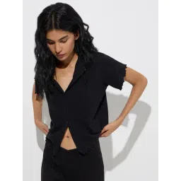 Superstar by Westside Black Ribbed-Textured Cotton-Blend Shirt-picture-20