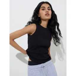 Superstar by Westside Black Ribbed-Textured Cotton-Blend Tank Top-picture-37