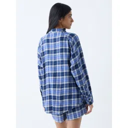 Superstar by Westside Blue Checks Design Cotton Oversized Shirt image 2