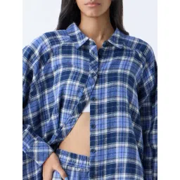Superstar by Westside Blue Checks Design Oversized Cotton Shirt image 3