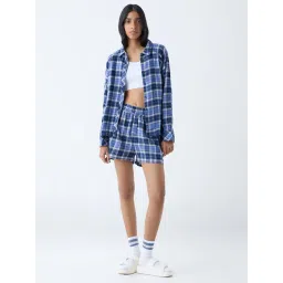 Superstar by Westside Blue Checks Design Oversized Cotton Shirt image 4