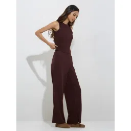 Superstar by Westside Brown Waffle-Textured High-Rise Pants image 3