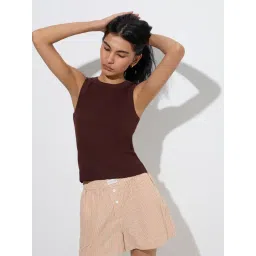 Superstar by Westside Dark Brown Ribbed Cotton-Blend Tank Top-picture-31