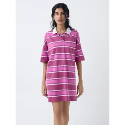 Superstar by Westside Pink Striped Drop Shoulder Cotton T-Shirt Dress-picture-23