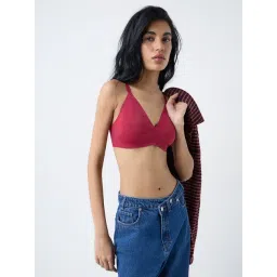 Superstar by Westside Red Invisible Padded Cotton-Blend Triangle Bra-picture-13