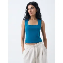 Superstar by Westside Teal Solid Cotton-Blend Tank Top-picture-30