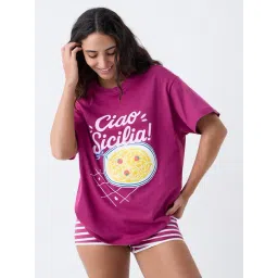 superstar Supertstar by Westside Magenta Printed Cotton T-Shirt-picture-34