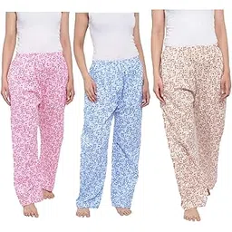 supertive Women's Cotton Solid Printed Pyjama/Track Pant Lower (Multicolour; Free Size) Pack of 3 Loose-picture-37