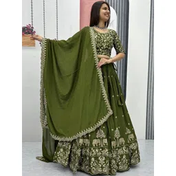 SUPPAR SLEAVE Embroidered Thread Work Ready to Wear Lehenga & Blouse With Dupatta-picture-17