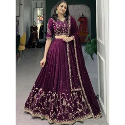 SUPPAR SLEAVE Embroidered Thread Work Semi-Stitched Lehenga & Blouse With Dupatta-picture-22