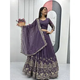 SUPPAR SLEAVE Embroidered Thread Work Semi-Stitched Lehenga & Blouse With Dupatta-picture-44