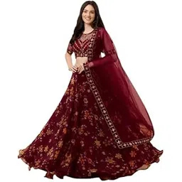suppar sleave Women's Ethnic Wear Floral Digital Printed Organza zari Sequin Work Semi-Stitched Lehenga Choli With Dupatta-picture-43