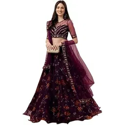 suppar sleave Women's Ethnic Wear Floral Digital Printed Organza zari Sequin Work Semi-Stitched Lehenga Choli With Dupatta-picture-40