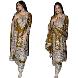 suppar sleave Women's Silk Blend Pakistani Suits Stylish Colorful Fancy Heavy Embroidered Kurta with Pant & Dupatta (Aasma)-picture-56
