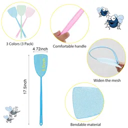 supvox Supvox® Fly Swatters, Plastic 17.5'' Long Handle Fly Swatter, Strong Flexible Durable Grid Plastic Fly Swatter for Indoor, Outdoor, Classroom, 3 Colors (3 Pack) image 3