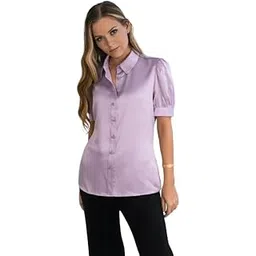 Women's Satin Solid Half Sleeves Regular Fit Casual Shirt-image-45