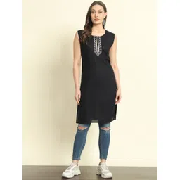 SURHI Floral Yoke Design Embroidered Mirror Work Cotton Straight kurta-picture-29