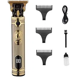 SURKER SK-995B Professional Digital Display Zero Gapped Pro Li Outliner Rechargeable Electric Cordless Hair Clipper Grooming Kit T-Blade Close Cutting 0mm Bald Head Clipper 120 min Runtime, GOLD F-picture-29