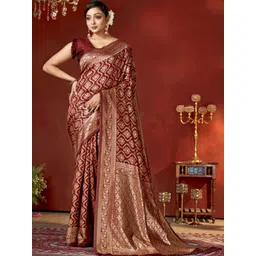 SURUKH Ethnic Motifs Zari Silk Blend Heavy Work Banarasi Saree-picture-30