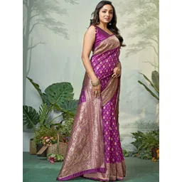 SURUKH Ethnic Motifs Zari Silk Blend Heavy Work Banarasi Saree-picture-35