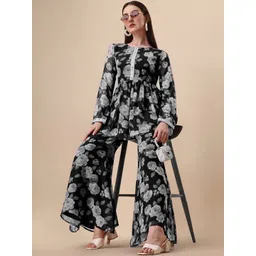 SURUKH Women Floral Printed Empire Silk Georgette Kurta with Sharara-picture-39