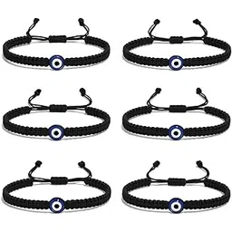 susvij Evil Eye Protection Bracelet Set - Adjustable Nazar Dhaga Thread Band for Men Women, Black Handmade Turkish Beads Friendship Rakhi Style Charm Bracelet (Pack of 6)-picture-18