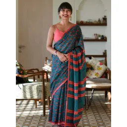 Suta Blue Pure Cotton Printed Saree-picture-25