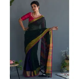 Suta Bottle Green Cotton Embellished Saree Without Blouse-picture-29