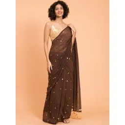 Suta Brown Cotton Embellished Saree Without Blouse-picture-10