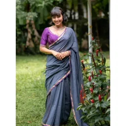 Suta Grey Cotton Solid Saree Without Blouse-picture-30