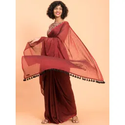 Suta Maroon Cotton Saree Without Blouse image 4