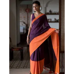 Suta Orange & Purple Pure Cotton Saree Without Blouse-picture-33