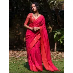 Suta Pink Cotton Woven Saree Without Blouse-picture-13