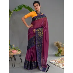 Suta Purple & Navy Cotton Woven Saree Without Blouse-picture-13