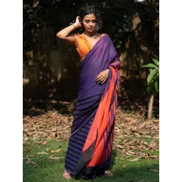 Suta Purple Cotton Printed Saree Without Blouse image 1