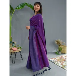 Suta Purple Cotton Woven Saree Without Blouse image 3