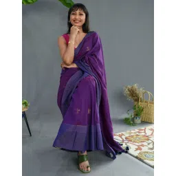 Suta Purple Cotton Woven Saree Without Blouse image 5