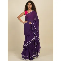 Suta Purple Pure Cotton Ruffle Saree Without Blouse-picture-31