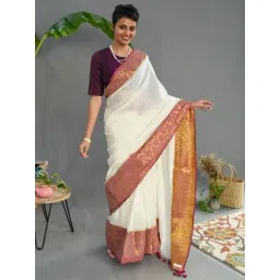Suta White & Red Cotton Woven Saree Without Blouse-picture-36