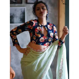 Suta Women Blue Floral Printed Saree Blouse-picture-10