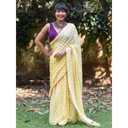 Suta Yellow Cotton Polka Dots Saree Without Blouse-picture-45