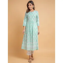 SUTI Floral Printed Pleated Thread Work Kurta with Trousers-picture-27