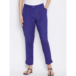 SUTI Women Blue Comfort Slim Fit Pleated Trousers-picture-28