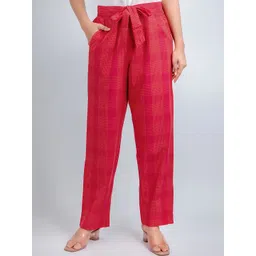 SUTI Women Checked Loose Fit Parallel Cotton Trousers-picture-38