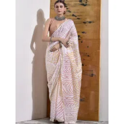 Sutra Attire Off White Bandhani Silk Saree-picture-24