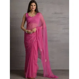 Sutra Attire Pink Chiffon Saree with Pittan Work-picture-36