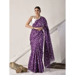 Sutra Attire Purple Hand Block Printed Pure Cotton Saree-picture-14