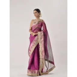 Sutra Attire Wine Color Ranisa Edit Banarasi Handwoven Tissue Saree with Heavy Lace Work-picture-31