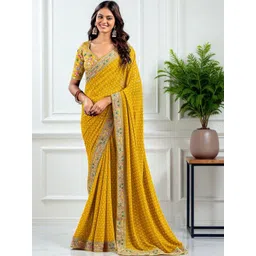 Sutriti Embellished Embroidered Poly Georgette Heavy Work Bandhani Saree-picture-35